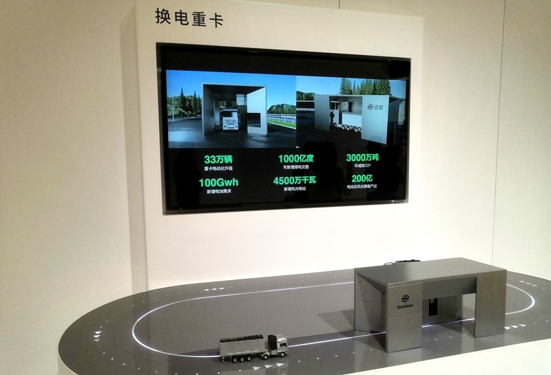 零碳產(chǎn)業(yè)園中換電重卡項目的演示模型。人民網(wǎng)記者 孫博洋攝
