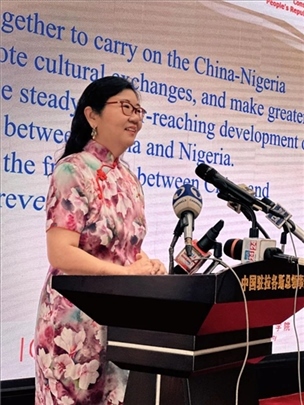 中國駐拉各斯總領(lǐng)館總領(lǐng)事嚴宇清致辭。駐拉各斯總領(lǐng)館供圖