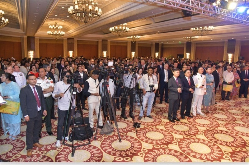 印度各界人士，各國(guó)駐印使節(jié)及外交官，中資企業(yè)、留學(xué)生和華僑華人等700余人出席招待會(huì)活動(dòng)現(xiàn)場(chǎng)。中國(guó)駐印度大使館供圖