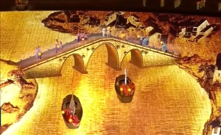 △9月23日，杭州第19屆亞洲運動會開幕式現(xiàn)場的拱宸橋形象。