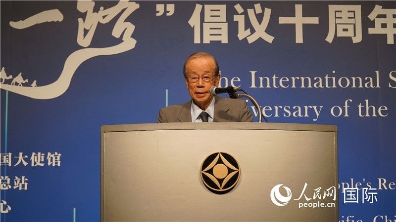 日本前首相福田康夫致辭。人民網 蔣曉辰攝