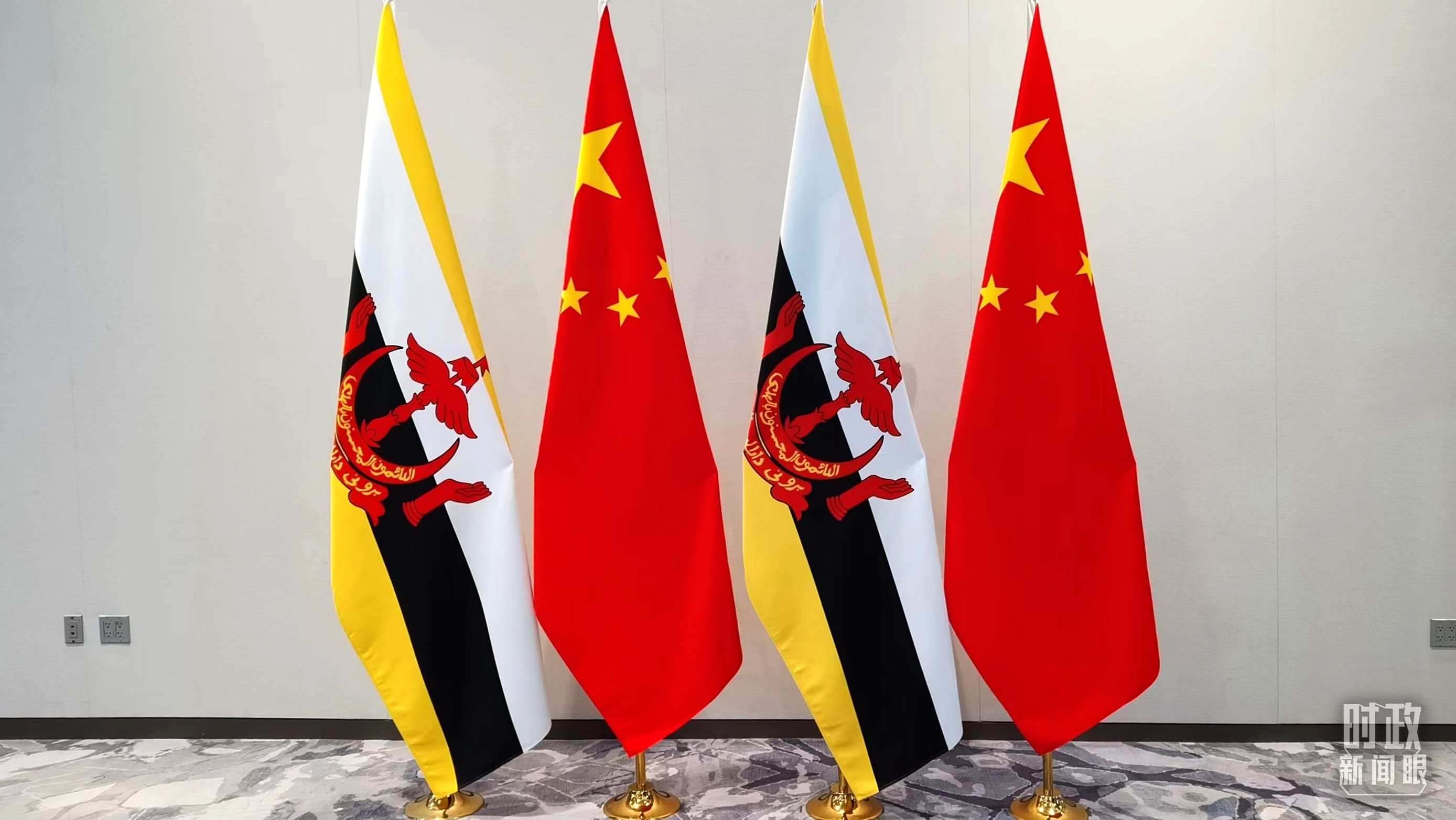 △會談現(xiàn)場的中文兩國國旗。（總臺央視記者郭鴻拍攝）