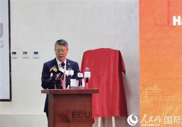 中國(guó)石化非洲代表處總代表衛(wèi)東致辭。人民網(wǎng)記者 沈小曉攝