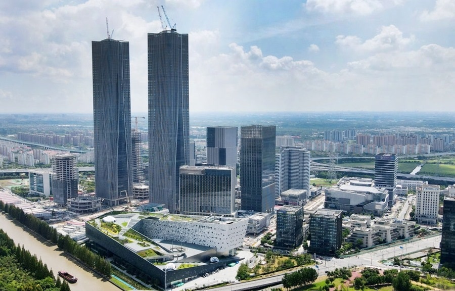 位于上海浦東新區(qū)的張江科學(xué)會(huì)堂（前）（2023年9月10日攝，無人機(jī)照片）。