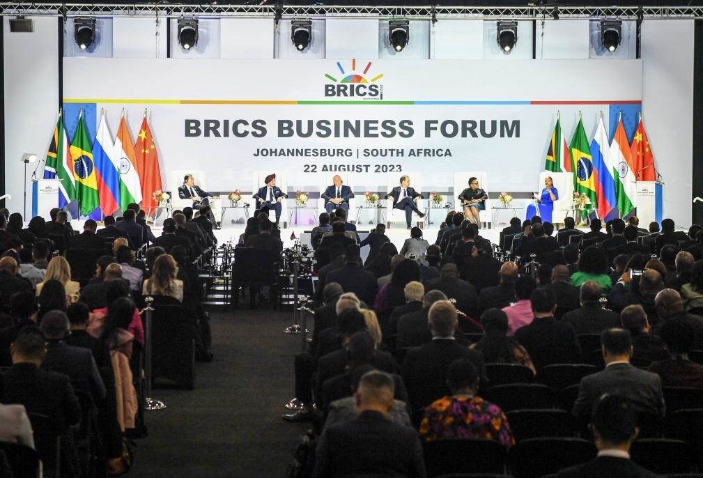 這是8月22日在南非約翰內(nèi)斯堡拍攝的金磚國家工商論壇現(xiàn)場。新華社記者李亞輝攝