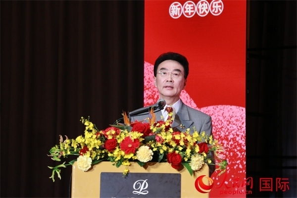 在日中國(guó)企業(yè)協(xié)會(huì)會(huì)長(zhǎng)王家馴致辭。人民網(wǎng) 許可攝