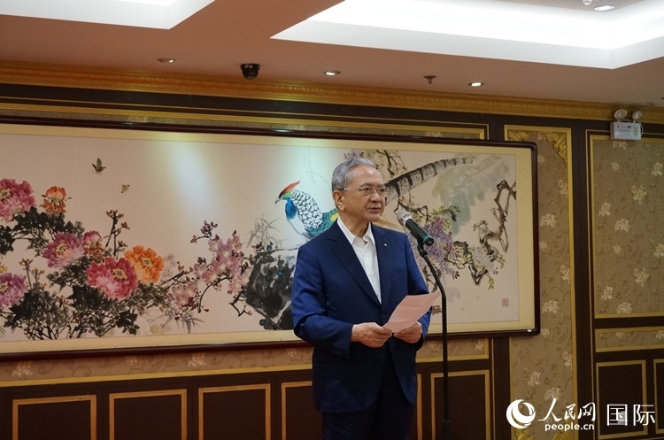 創(chuàng)價學(xué)會會長原田稔致辭。