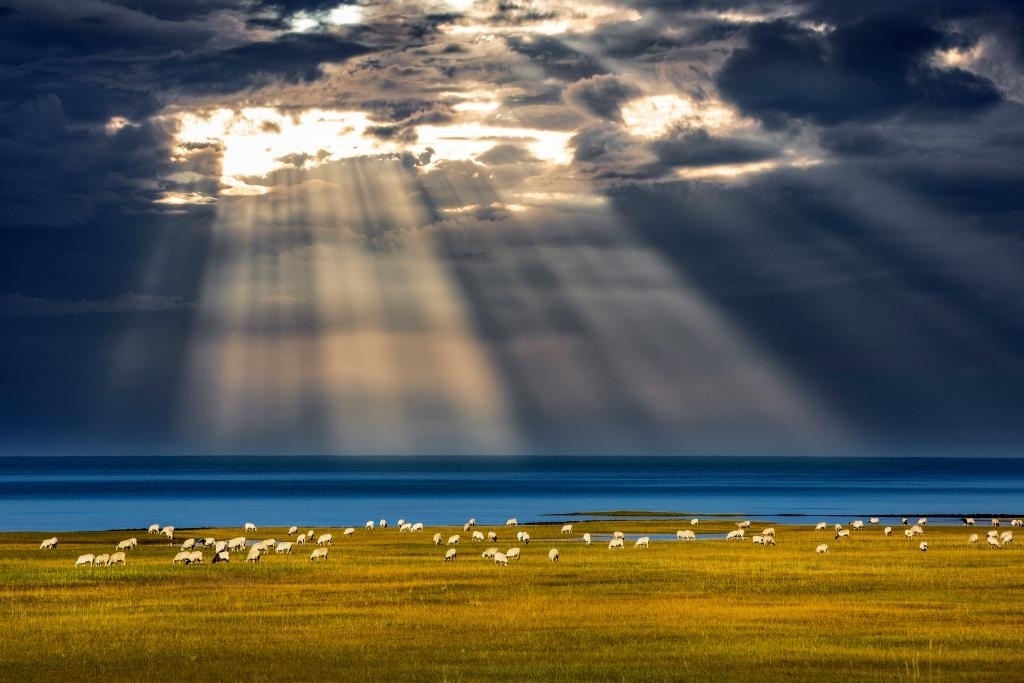 這是2022年9月21日在海北藏族自治州海晏縣拍攝的青海湖一角。（通聯(lián)照片 焦生福 攝）