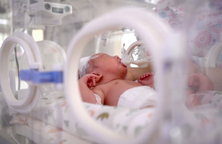 2024年6月1日，在西安國際醫(yī)學中心醫(yī)院新生兒科病房，護士為新生兒喂奶。 新華社記者 劉瀟 攝