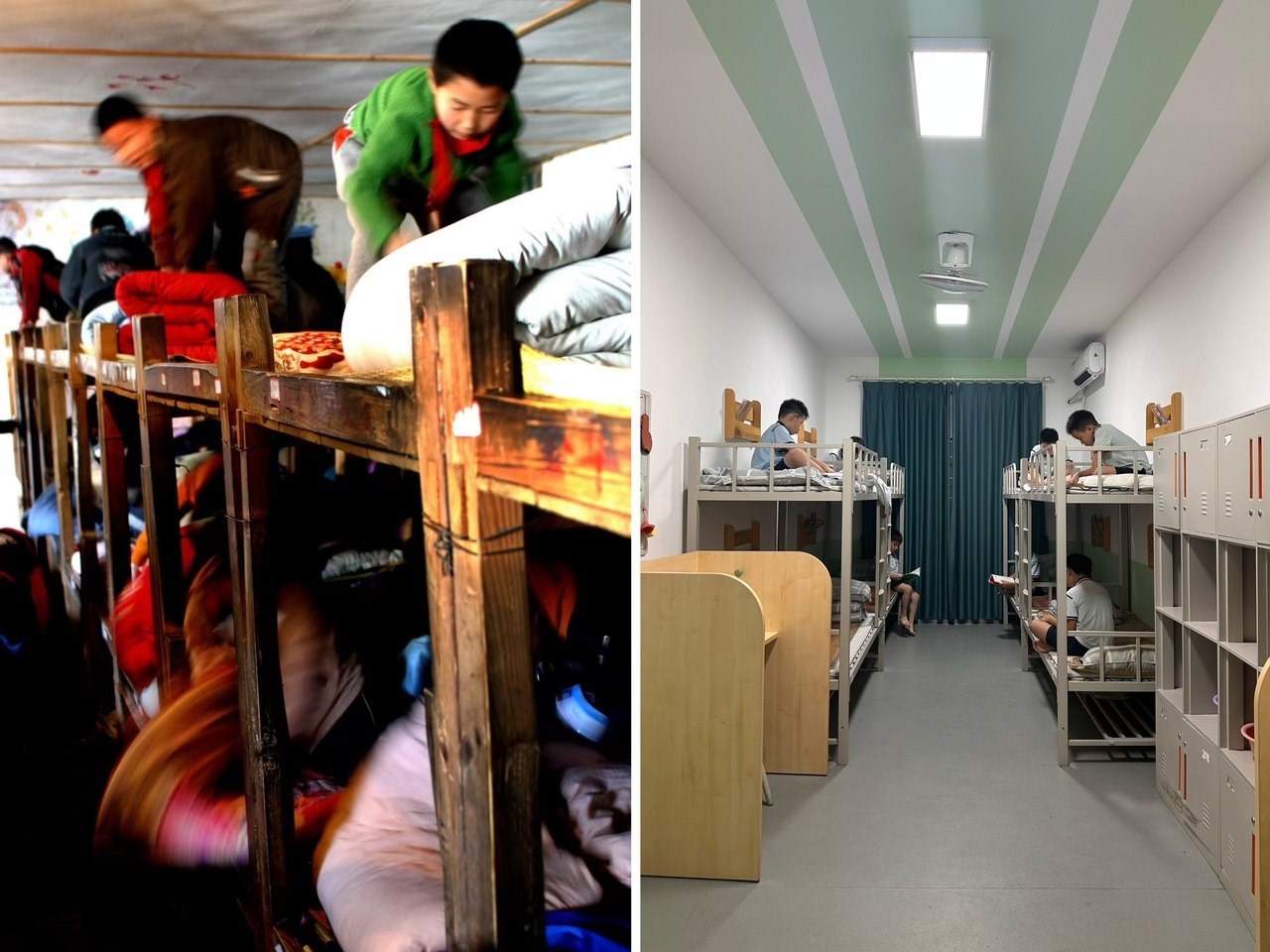 縉云縣東渡鎮(zhèn)長坑小學2005年以前的學生宿舍（左），以及現(xiàn)在的學生宿舍（右） 學校供圖