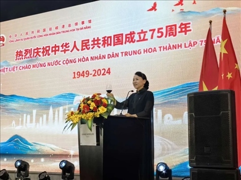 中國(guó)駐峴港總領(lǐng)事董碧幽在招待會(huì)上致辭。中國(guó)駐峴港總領(lǐng)館供圖