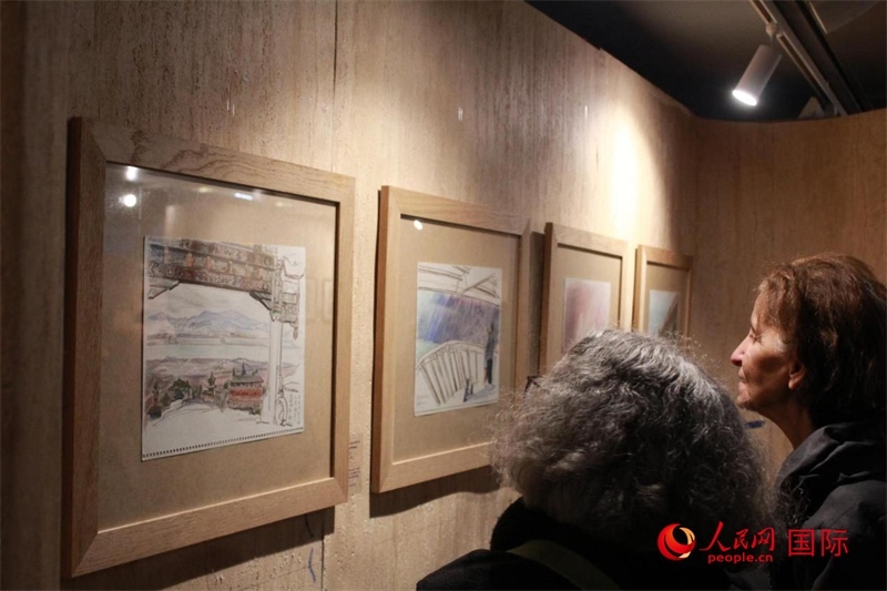 法國(guó)觀眾在欣賞展品。人民網(wǎng)記者 尚凱元攝