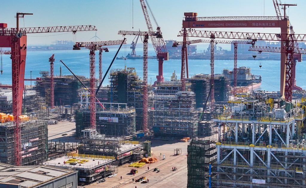 這是3月21日拍攝的天津博邁科海洋工程股份有限公司廠區(qū)一景（無人機照片）。新華社記者 趙子碩 攝