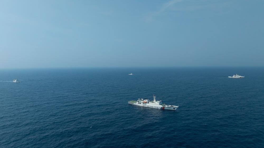 4月22日，中越海警艦艇編隊在北部灣海域開展聯(lián)合巡邏。（中國海警供圖）