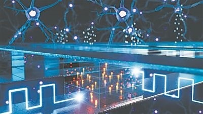 使用電化學(xué)隨機(jī)存取存儲(chǔ)設(shè)備進(jìn)行內(nèi)存計(jì)算（藝術(shù)圖）。圖片來源：韓國(guó)浦項(xiàng)科技大學(xué)